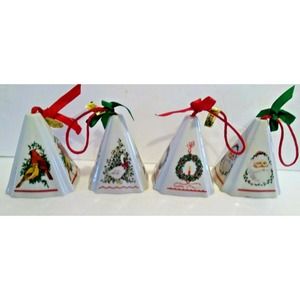 4 Giftco Ceramic Christmas Ornaments Pomander Wreath Goose Cardinals Santa